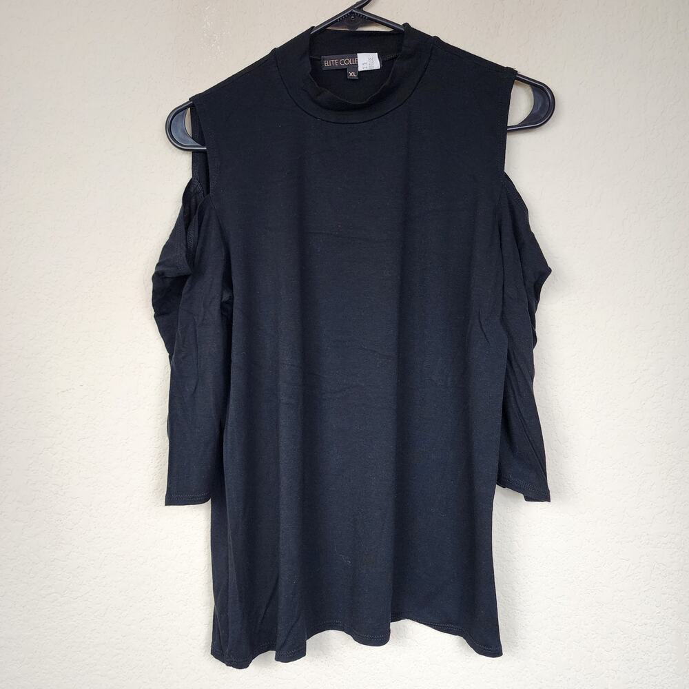 Elite Collection XL Black Cold Shoulder Blouse Top